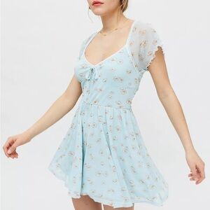 Urban Outfitters Alice Mesh Floral Daisy Romper Jumpsuit in Sky Blue